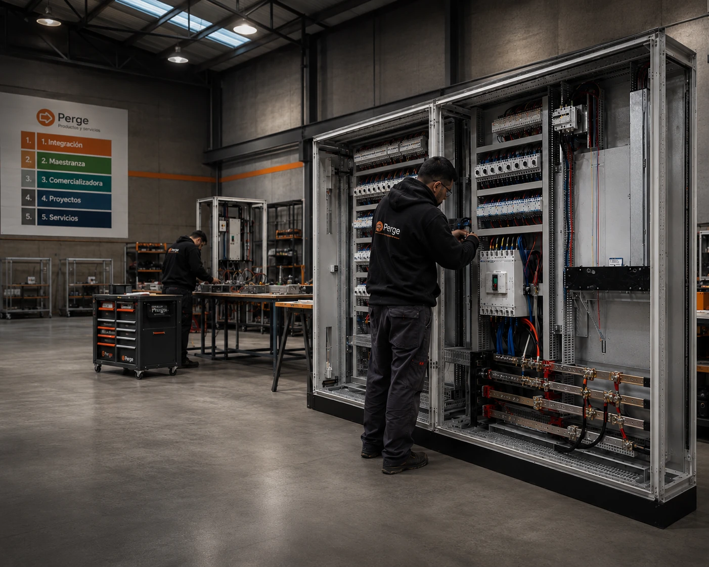 Técnico trabajando en la integración de un tablero eléctrico industrial